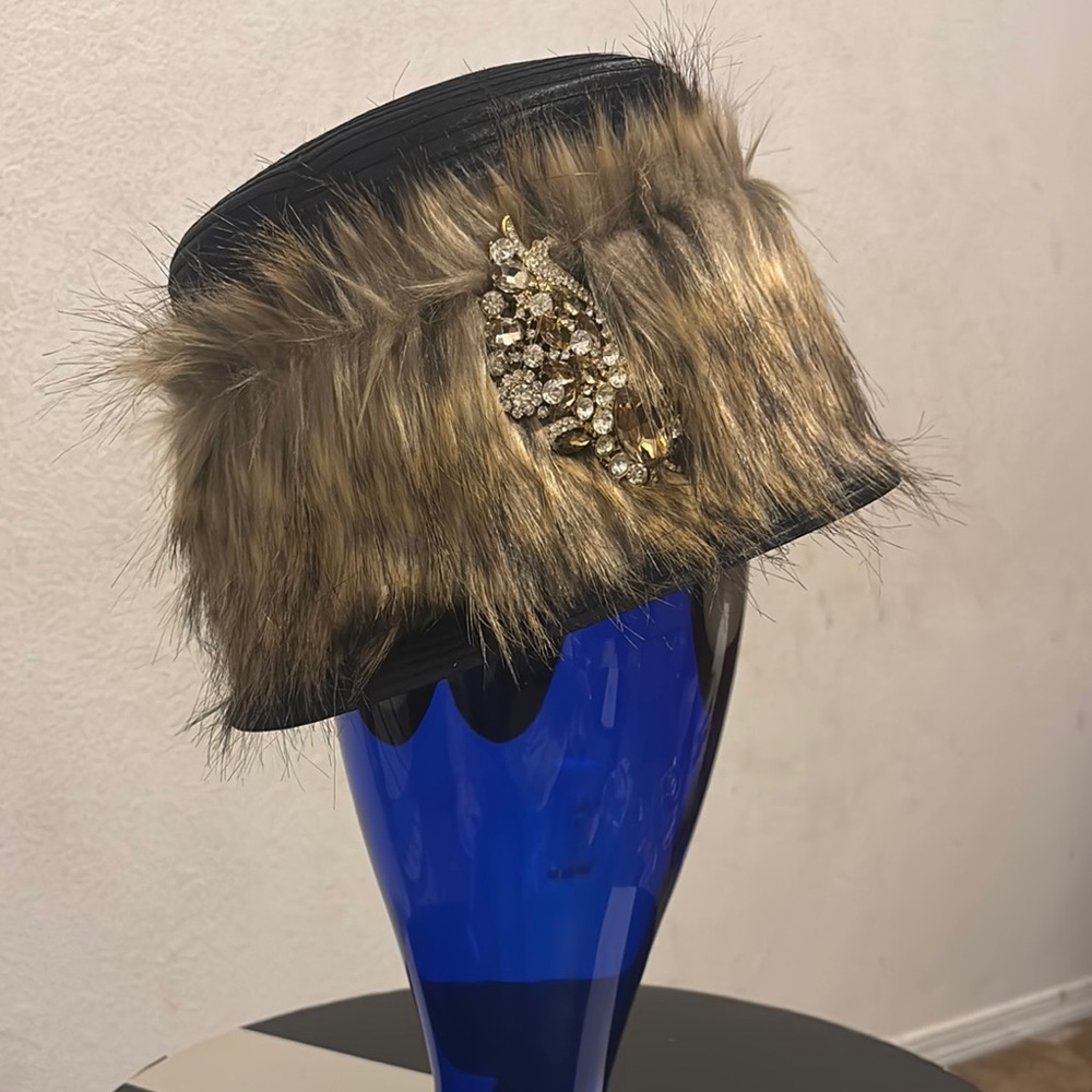 Elegant Faux Fur Hat with Rhinestone Accent